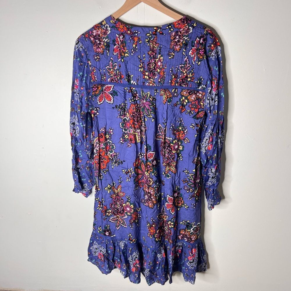 Anthropologie Diana Pintucked Blue Floral Tunic Dress size Small - Picture 5 of 7